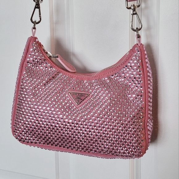 Pink Crystal Embellished Crossbody Bag Shoulder Purse - Picture 4 of 12